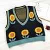 Frühling Herbstpullover Weste Frauen Vintage Sonnenblume koreanische ärmellose Pullover Crop Top Frau Streetwear Weste 201223