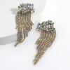 Luksusowy Błyszczący Rhinestone Długi Tassel Dangle Drop Kolczyki Dla Kobiet Ślub Oświadczenie Akcesoria Biżuteria