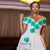 Elegant Off The Shoulder Prom Dresses A Line Ruffles Skirt Special Occasion Dress Green 3D Flower Africa Gowns