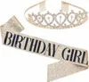 Queen Girl Birthday Satin Shoulder Strap Princess Crown Party Etiquette Belt Birthday Girl Sash Party Decoration Supplies