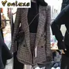 2021 automne hiver piste concepteur Tweed costumes formels pour les femmes bureau dame Plaid Blazer veste haut Mini jupe 2 pièces ensemble1