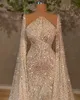 Sparkly Payetli Mermaid Gelinlik Wrap Illusion Bling Dubai Prenses Gelin Törenlerinde Robe De Soiree Türk Couture Abendkleider Gelin Elbiseler