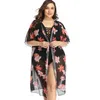 Sarongs Chiffon Floral Beach täcker kvinnor plus storlek strandkläder mesh klänning bikini sarong wrap baddräkt tunic1