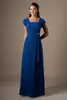 Simple Royal Blue Chiffon Modest Bridesmaid Dresses Short Sleeves A-line Wedding Guests Dresses Floor Length Cheap Maids of Honor Dresses