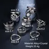 Klusterringar 17km Vintage Silver Färg Knuckle Carving Antik Hollow Blomma Löv Crystal Party Smycken För Kvinnor 8 st / Lot