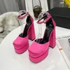 Designer AEVITAS Sandals Waterproof Platform High Heel Pumps Personalized Rhinestone Satin Catwalk Thick Heel Silk Ankle Strap Decorated Rhinestones Box 35-42