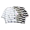 Cotton Loose Fit Short-Sleeved Men's T shirt Stripe Plus Size Summer Oversized Tee O Neck Casual Male Tops