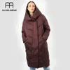 Women's Down Jacka Parka Outwear med huva lång quiltad kappa Kvinna plus storlek Varm lång bomullsgåspufferskläder 19-025 201214