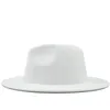 Simples exterior branco interior preto lã feltro jazz fedora chapéus com fivela de cinto fino masculino feminino aba larga panamá trilby boné 56-58-60cm3001