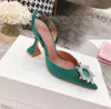 Designer High Heel Sandals spetsiga tår Slides tofflor Solros Crystal Buckle Embelled Studded Sandal Summer Fashion Leather Sole