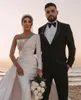 Arabic One Shoulder Mermaid Wedding Dresses 2021 New Sequins Sweep Train Overskirt Bridal Gowns Elegant vestido de novia