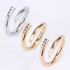 Women Love Rings Titanium Steel CZ Diamond Designer Single Nail Ring European American Fashion Classic Casual Couple Rose Gold Silver Luxury Jewelry gift