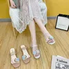 Summer large size comfortable one word thick heel temperament women elegant two wear leaf splicing sandals