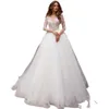 Elegant A-Line Wedding Dress V-Neck Long Sleeve Tulle Bridal Gowns Illusion Back with Appliques New Dress