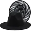 2022 Siyah Alt Yün Ile YENI Houndstooth Caz Fedora Şapka Kadın Erkek Geniş Ağız Patchwork Panama Parti Örgün Şapka Düğün Kapağı