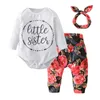 Recém-nascido roupas bebê meninas conjunto de roupas casuais irmãzinha Bodysuit tops + calças florais + bowknot headband roupa infantil lj201221