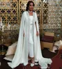 Dubai Muslim Evening Dresses White Sequins Moroccan Kaftan Cape Prom Special Occasion Gowns Arabic Long Sleeve Formal Party Dress AL7795