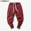 INCERUN Men Harem Pants Drawstring Cotton Joggers Solid 2020 Streetwear Drop-Crotch Trousers Men Baggy Casual Sweatpants S-5XL1280p