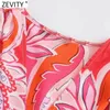 Zevity Women Vintage V Neck Totem Floral Print Pleat Knotted Kimono Mini Dress Female Chic Short Sleeve Vestidos DS8399 220210