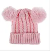 Vendita calda Cappello invernale lavorato a maglia Ragazza Bella doppia palla Berretto lavorato a maglia Bambino caldo Skullies Berretti Kid Crochet Pompon Beanie Cappello caldo all'aperto