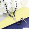 Mens Beckham Cross Pendant Black Rosary Beads Necklace