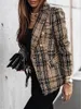 Costumes pour femmes Blazers STYLISH LADY Plaid Imprimé Blazer 2021 Automne Femmes À Manches Longues Double Boutonnage Entaillé Chic Élégant Bureau Outwear