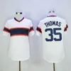 Retrour Vintage 35 Frank Thomas Baseball Jerseys Homens Pullover FlexBase Pinstripe Cool Base Equipe Preto Branco Cinza Azul Excelente Qualidade