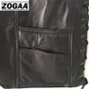 Zogaa motos colete de couro masculino colete preto masculino motociclista punk genuíno botão botão lace up outono sem mangas jaqueta homens 201216
