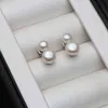Bonitos pendientes de tuerca de plata de ley 925, perlas naturales de agua dulce blancas para mujer, joyería fina 220125