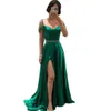 Sexy Groene Prom Jurk Uit De Schouder Kralen Formele Avondjurken Lange Satijnen Split Abendkleider Robes de Soiree181B