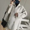 Women's Double-Breasted Wool-Blend Coat Turn-down Collar Long Sleeve Solid Color Jacket with Pockets 201215
