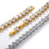 7mm 16-24inch Gold Plated Bling CZ Heart Tennis Chain Necklaces for Men Women Chain Fashion Jewelry215t