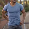 Erkek T-Shirt Yaz Rahat T-shirt Erkekler Için Kazak Spor Ince V Boyun Erkek Tee Gömlek Pamuk Kısa Kollu Katı Renk Spor Tshirt