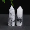 Natural black hair crystal Arts Pillar Quartz Point Obelisk Wand Healing Crystals ink painting home decoration ornaments