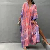 Damskie Stroje kąpielowe 2022 Boho Retro Paski Plus Size Kobiety Swimsuit Cover Up Summer Outing Sexy Bikini Wrap Dress Beachwear Kimono Pareo