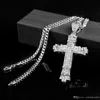Retro Gold Cross Charme Anhänger Full Ice Out CZ Simulierte Diamonds katholische Kruzifix -Anhänger Halskette mit langem kubanischen Ketten305r