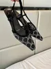 2022 Kvinnors slingback Sandaler Pump Aria Slingbackskor presenteras i svart n￤t med kristaller glittrande motiv tillbaka sp￤nne st￤ngning storlek 35-41