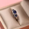 Klasik Kokteyl Takıları 925 STERLING Gümüş Üç Taş Mavi Safir CZ Diamond değerli taşlar Partisi Kadınlar Düğün Nişan Bandı 270N