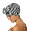 Bonnet de douche pour femmes, bonnets de cheveux pour turban long et grand réutilisable (rayure feuilles fleurs)
