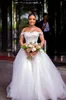 Graceful African Plus Size A Line Lace Wedding Dress Off Shoulder Pearls Bridal Gowns Applique Sweep Train Tulle Formal Dresses Custom Made Vestido De Novia