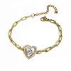 BC1410 Pulsera de cadena ajustable para mujer con forma de corazón chapada en oro de 18 quilates