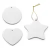 Kerstdecoratie sublimatie keramische ornament dubbele zijkanten ronde hart thermische transfer blanco hangers DIY aangepaste feestdecoraties A02