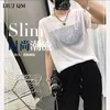 光沢のあるトップスの女性TShirts夏のアイスシルクプラスサイズトップス女性のTシャツファッション原宿ホットドリルカジュアルシャツTシャツ女性