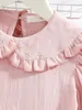 Toddler Girls Embroidery Detail Frill Trim Peter Pan Collar Flounce Sleeve Ruffle Hem Dress SHE