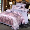 Set biancheria da letto di seta di lusso Jacquard dorato 60S cotone King Queen Size Set letto in pizzo Copripiumino in raso Cuscino in lino Lenzuolo Casa Texti258q