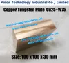 (1PC PACK) Plaque de tungstène en cuivre 100x100x30mm CuW75 (W75 + Cu25), électrode de cuivre en tungstène edm W75 Alliage de bloc de cuivre en tungstène à étincelle électrique