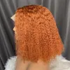 Transparenta spetskrullar peruker 13x1 brasilianska mänskliga hår peruker för kvinnor t Part Bob Wig Orange