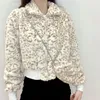 Kvinnors ull blandar varm kappa 2022 Autumn och Winter Loose Fashion Leopard Print Lapel Long Sleeve Zipper Plush Jacket Long-S