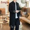 Zongke 중국어 국립 스타일 긴 윈드 브레이커 자켓 남성 가로복 긴 자켓 남자 힙합 윈드 브레이커 남자 자켓 코트 2020 LJ201013