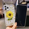 Real Sunflower Dried Pressed Foil Soft TPU Cases For Iphone 15 14 Plus 13 Pro MAX 12 11 XR XS X 8 7 6 Fashion Flower Confetti Sequin Clear Transparent Back Cover Skin